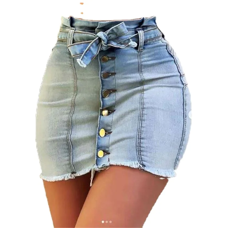 

Newest Design Summer Newblue Fade Ladies Cage Summer Sexy Casual Dress Short Mini Denim Female Jacket And Jean Skirts For Wom, Customized color