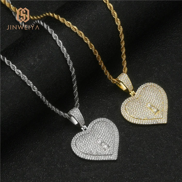 

JWY high quality brass iced out silver and gold plated heart pendant charm hip hop design