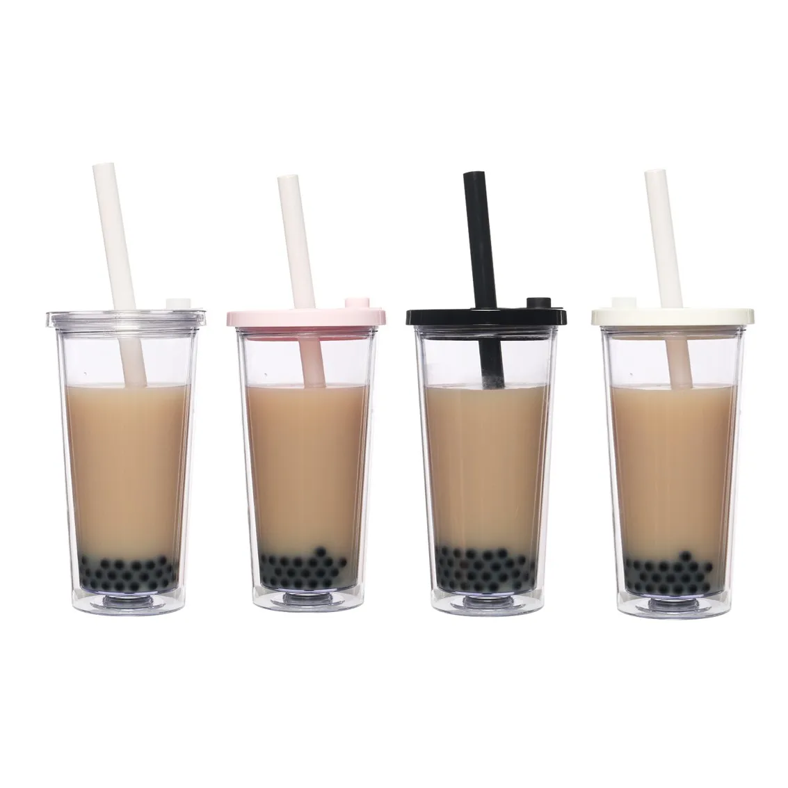 

20oz/24oz Bubble Tea Cups Factory Wholesale Bubble Cups BPA Free Custom Double Wall Boba Cups, Transparent/black/pink/white/beige or custom