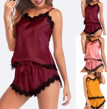 

Woman Pajamas Size Ladies Summer Nightwear Sexy Short Set Silk Pajamas Large