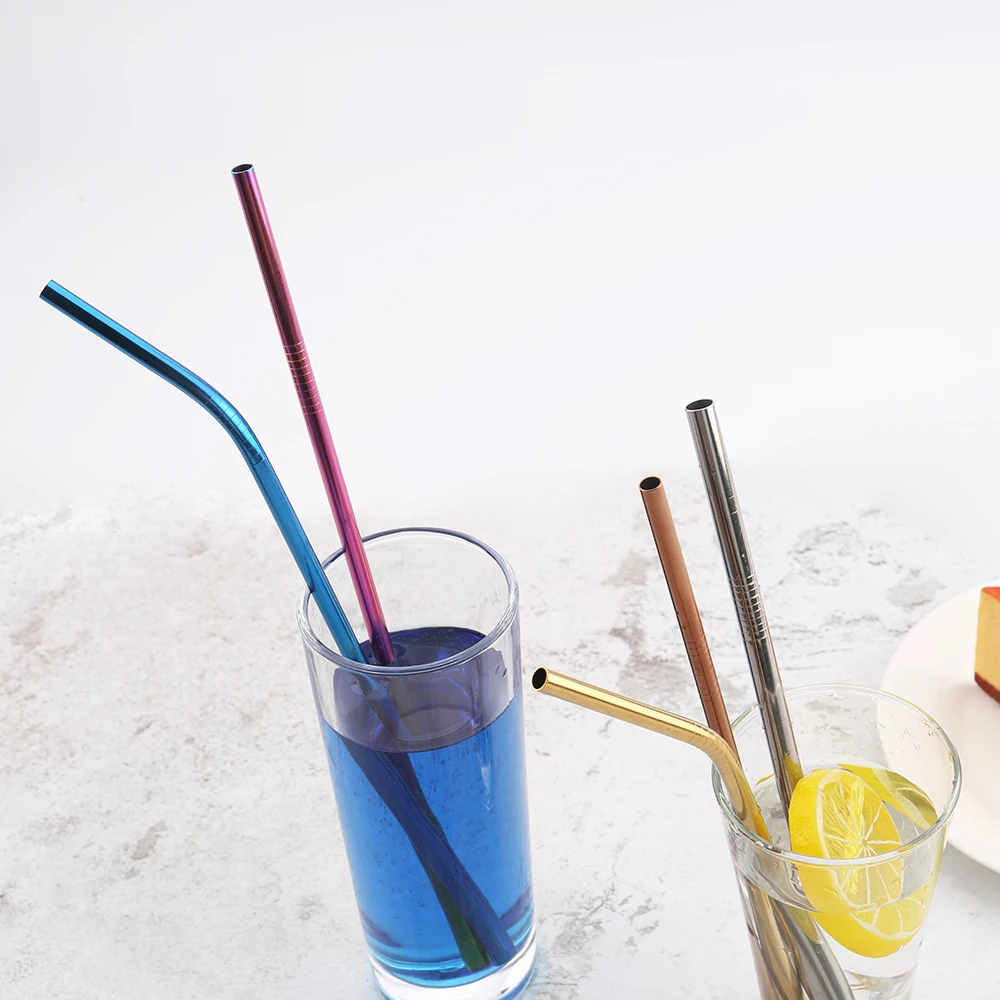 

Eco Friendly Reusable Drinking Stainless Steel Crystal Straw set of 8, Blue/purple/golden/rose golden/black/green/colorful