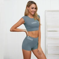 

Wholesale Booty Scrunch Yoga Workout Short Set 2 Piece Sport Fitness Shorts Sets Women Crop Top Workout Sets