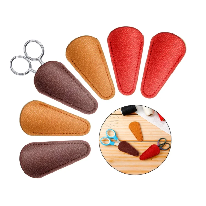 

6pcs Mini Scissors Sheath Safety Leather Scissors Cover Case Protector Colorful Sewing Scissor Sheath, Red/black/beige/yellow/brown