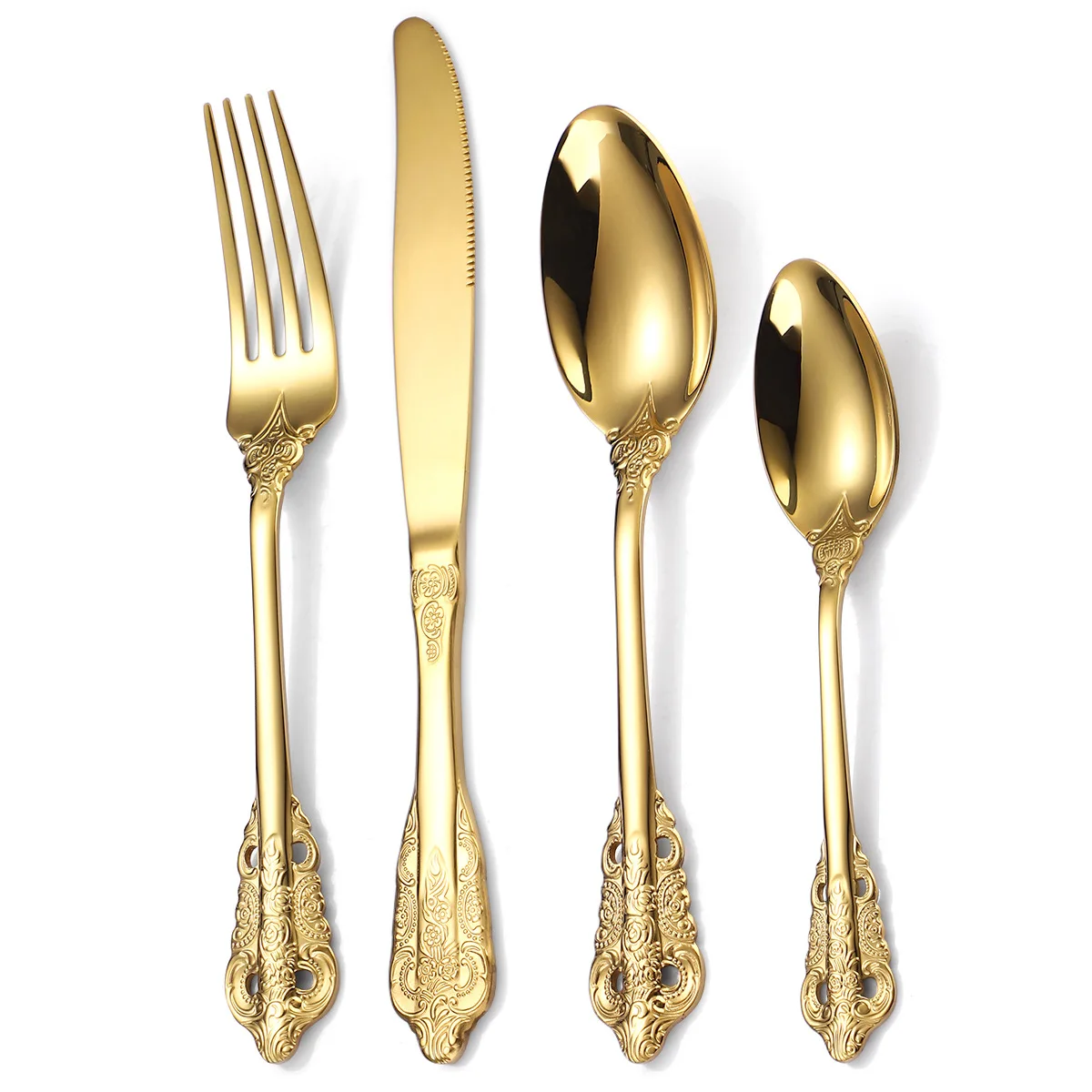 

royal doulton 24 Luxury Cutlery Set,Baroque Royal Stainless Steel 18/10 Flatware Set,Vintage Wedding Gold Cutlery
