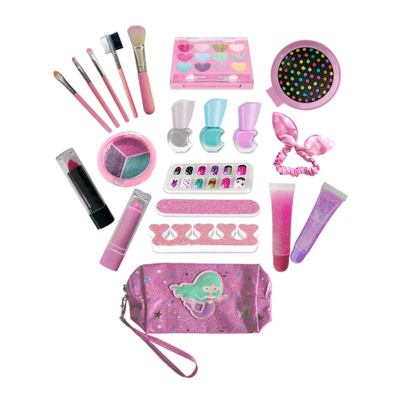 

Girls Makeup Set Princess Cosmetics bags Make Up Set Kids Pretend Play Make Up Toys kids Nail polish lipstick Eye Shadow toys, As photo