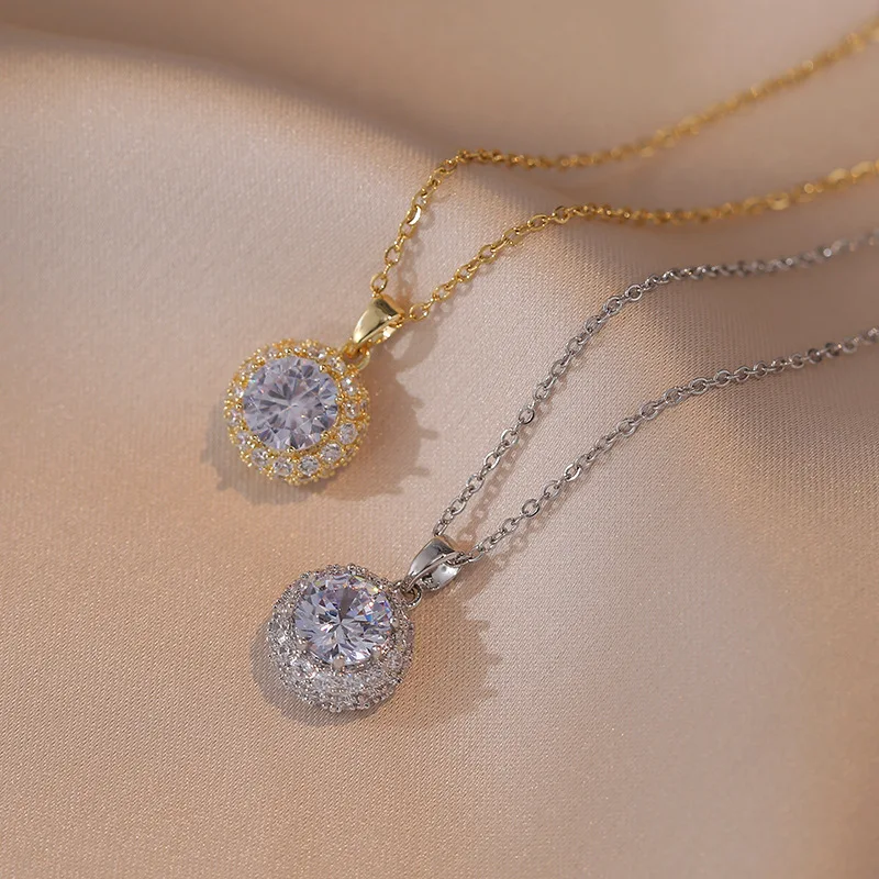 

Fashion Women Stainless Steel Necklace Zircon Geometric Crystal Choker Necklace Jewelry