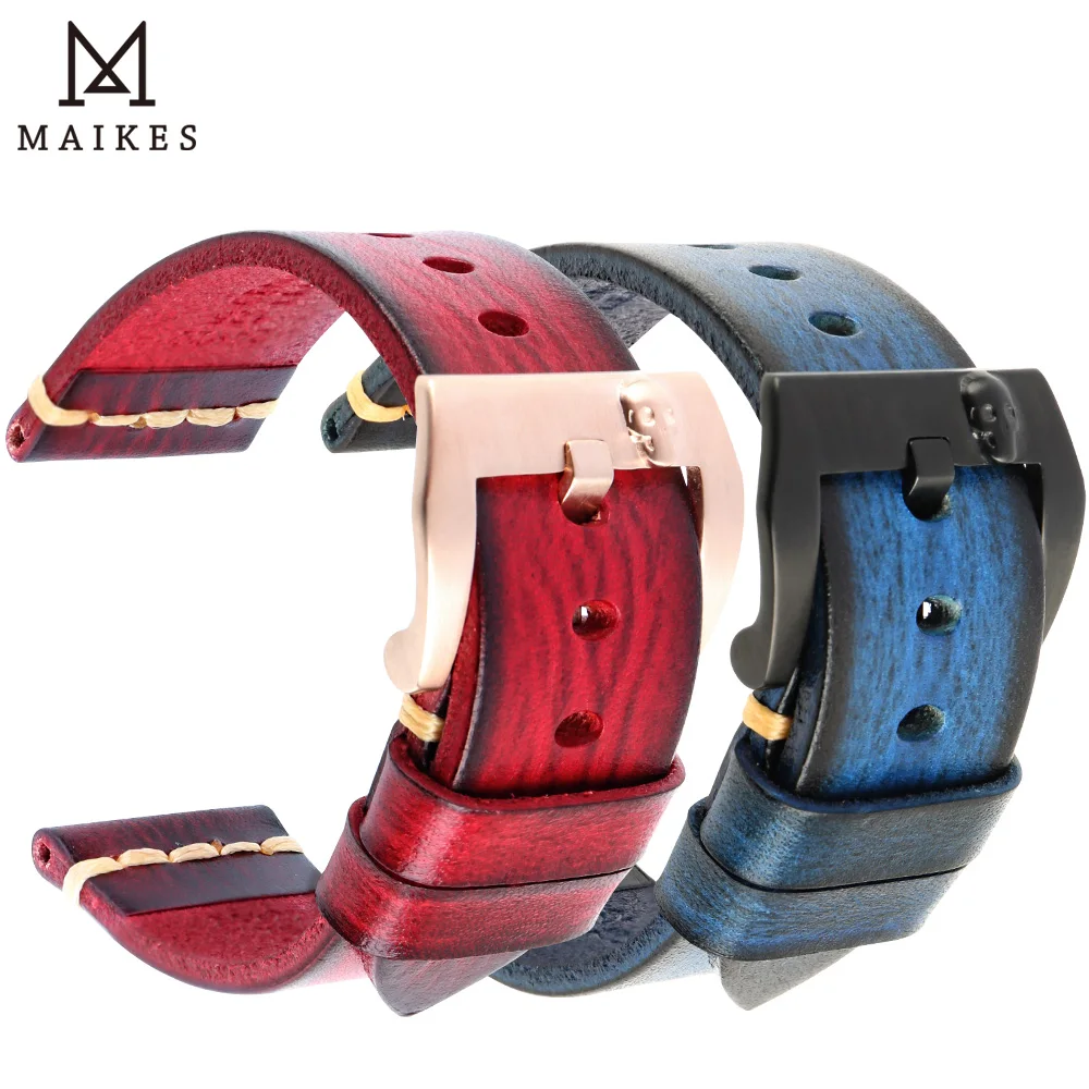 

Vintage Leather Watch Band Red 18mm 19mm 20mm 21mm 22mm 24mm Luxury Handmade Leather Smart Watch Strap Blue Watch Bracelet