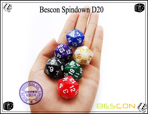 D20 spindown dice, cores de mármore sortidas, 22mm, conjunto de 6 peças