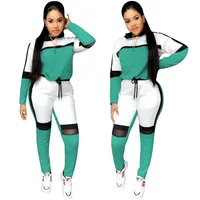 

C90166 Fall Clothing Fashion lady Leisure long sleeve white solid color two piece tracksuits set for women fitness clothing