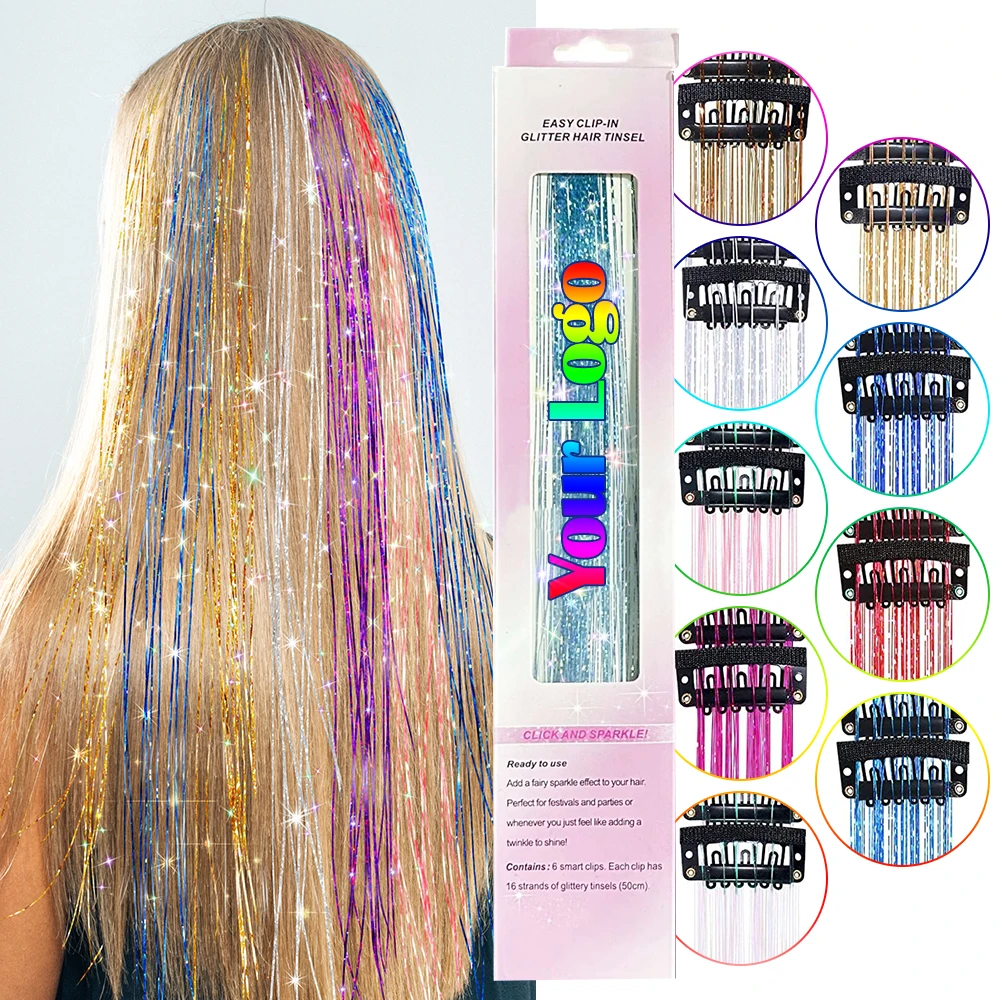 

Sparkling Shiny Colorful Hair Accessories Extensions Heat Resistant Fairy Hair Tinsel Clip in on