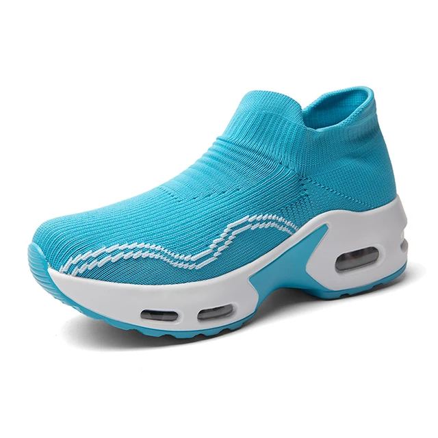 

Ladies fashion breathable sneaker casual slip on shoes platform sneakers knit upper women stocks shoes, The same as pic