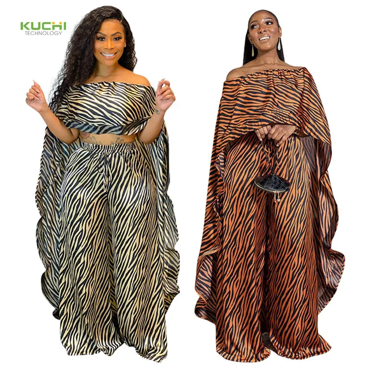 

KUCHI women new arrival sexy leopard print cape pants suit two piece set for ladies