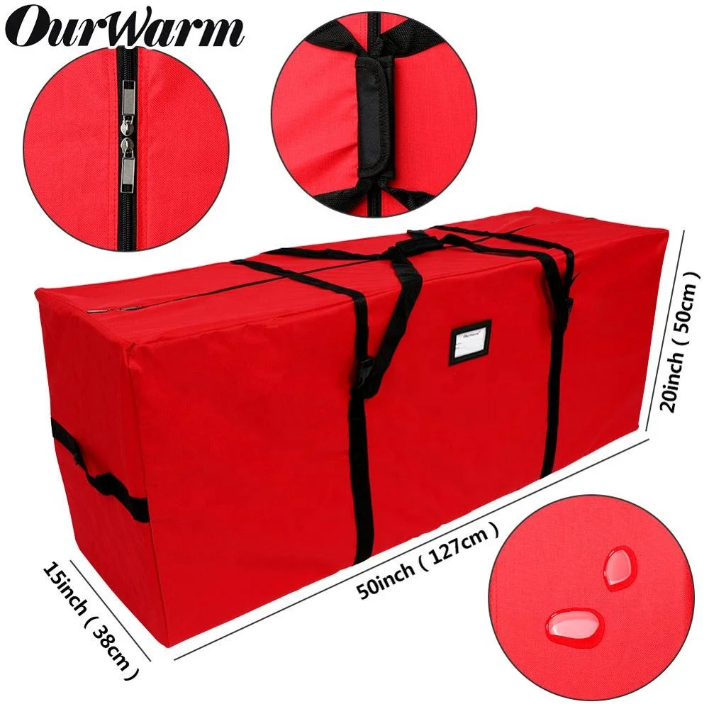 

OurWarm Oxford Canvas 8ft Large Christmas Tree Double Zipper Storage Bag Container Box With Sturdy Handles, Red / green, customized color