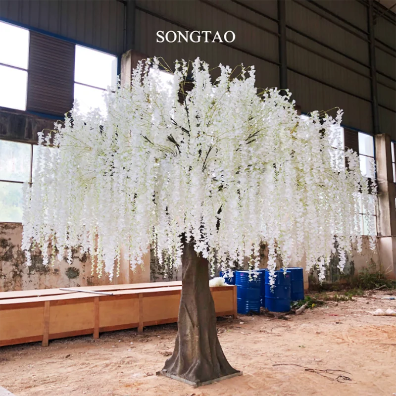 

white peach red blossom flowers branch artificial weeping sakura cherry blossom flowers trees, Natural