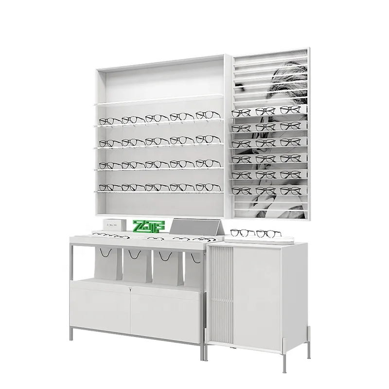 

Modern optical display store interior design wall mounted LED sunglasses display rack, Green and white or as your request