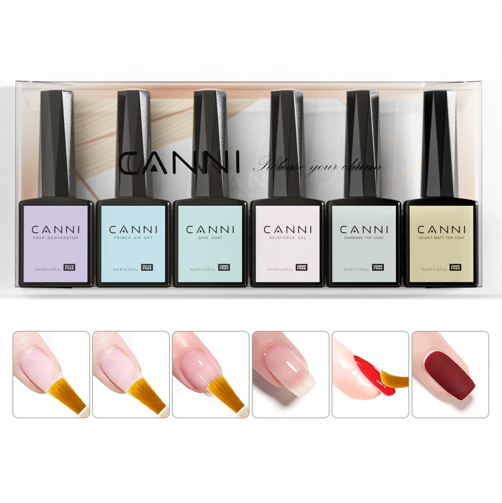 

CANNI new 9ml hema free uv gel nail polish enamel gel set 6pcs/lot uv gel kit with base/top/matte top/primer/dehydrator gift set