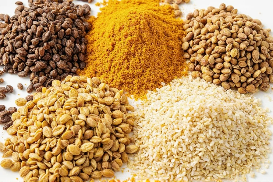 Different spices in jars on a wooden shelf