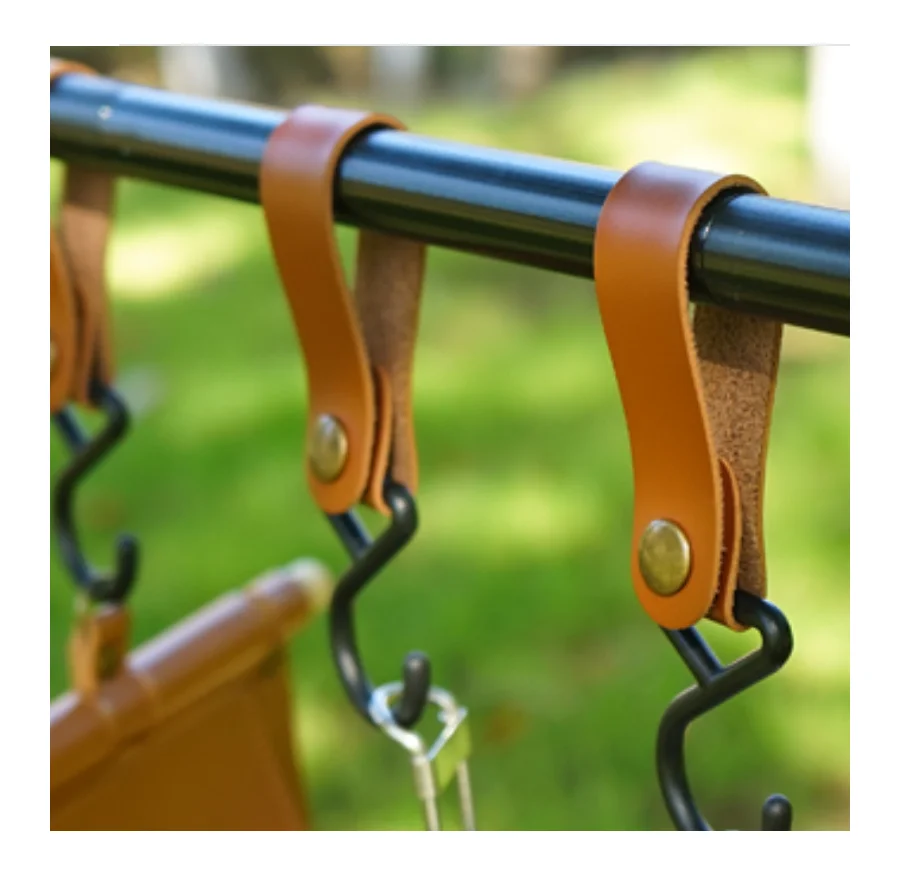 

2021 Outdoor Camping PU Leather Hook Travel Rack Buckle Key Hanger Hook Decoration, Brown