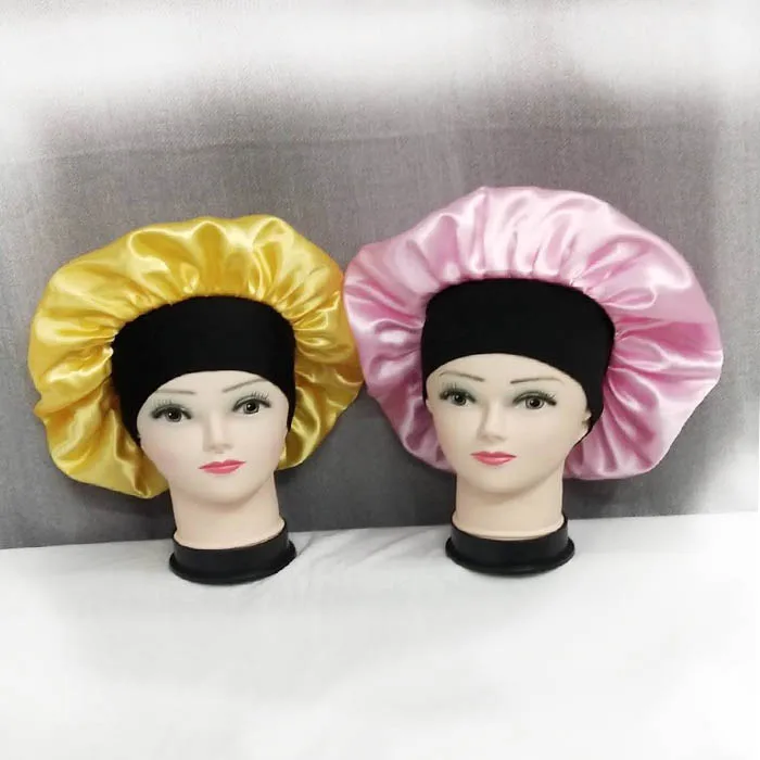 

Many Colors Exstock Curly Hair Night Sleep Hat with Comfortable Wide Band Satin Bonnets Silk Hat