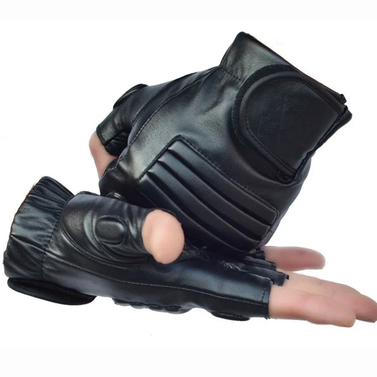 

Half-fingered Mittens Men's Fitness Outdoor Fishing Tactics Cycling Wholesale PU Leather Handguard, Black