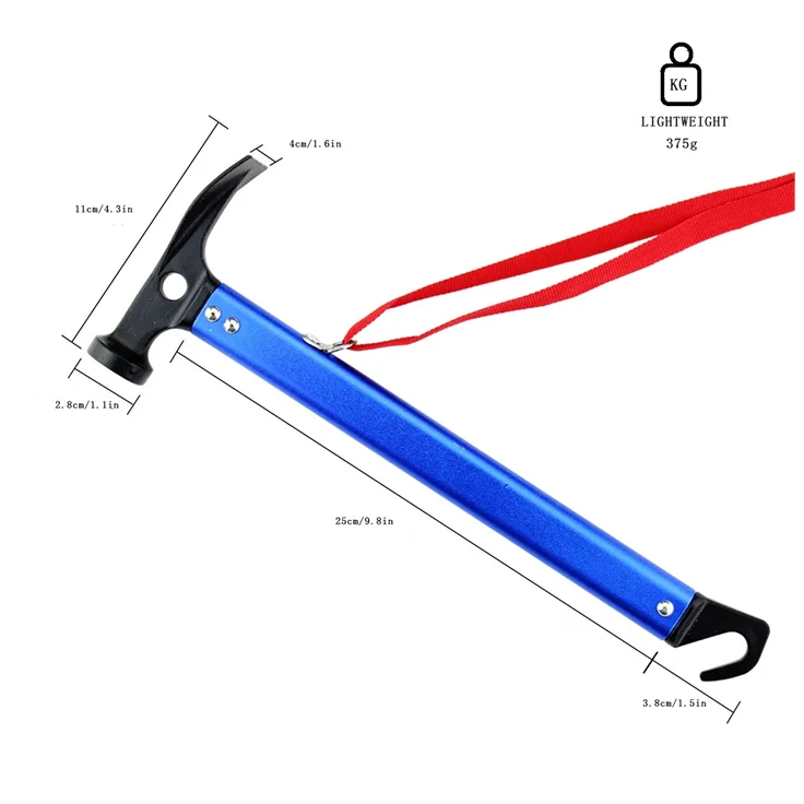 

Durable and Useful Camping Tent Peg Stake Handle Hammer Aluminum Multi-function Tent Hammer, Blue