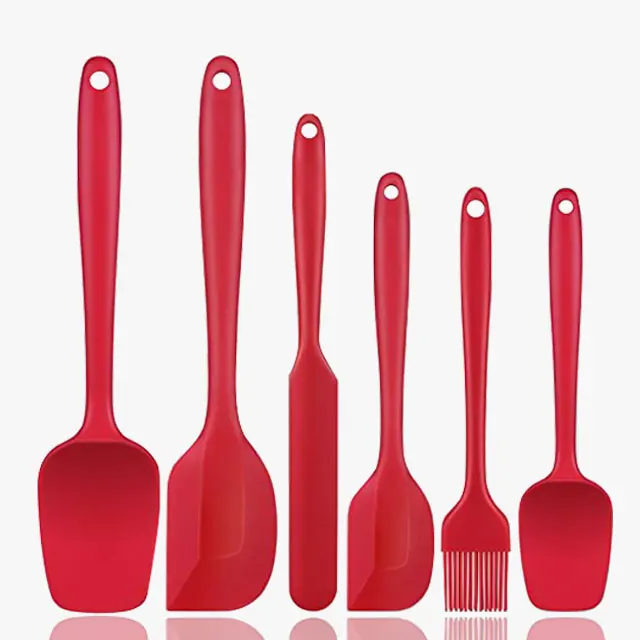 

Heat Resistant Kitchen Rubber Spatulas Set 6 Pieces Non Stick Cooking Baking Tools Silicone Spatula Set, Red, black, green, pink, wine red, orange, blue,light blue