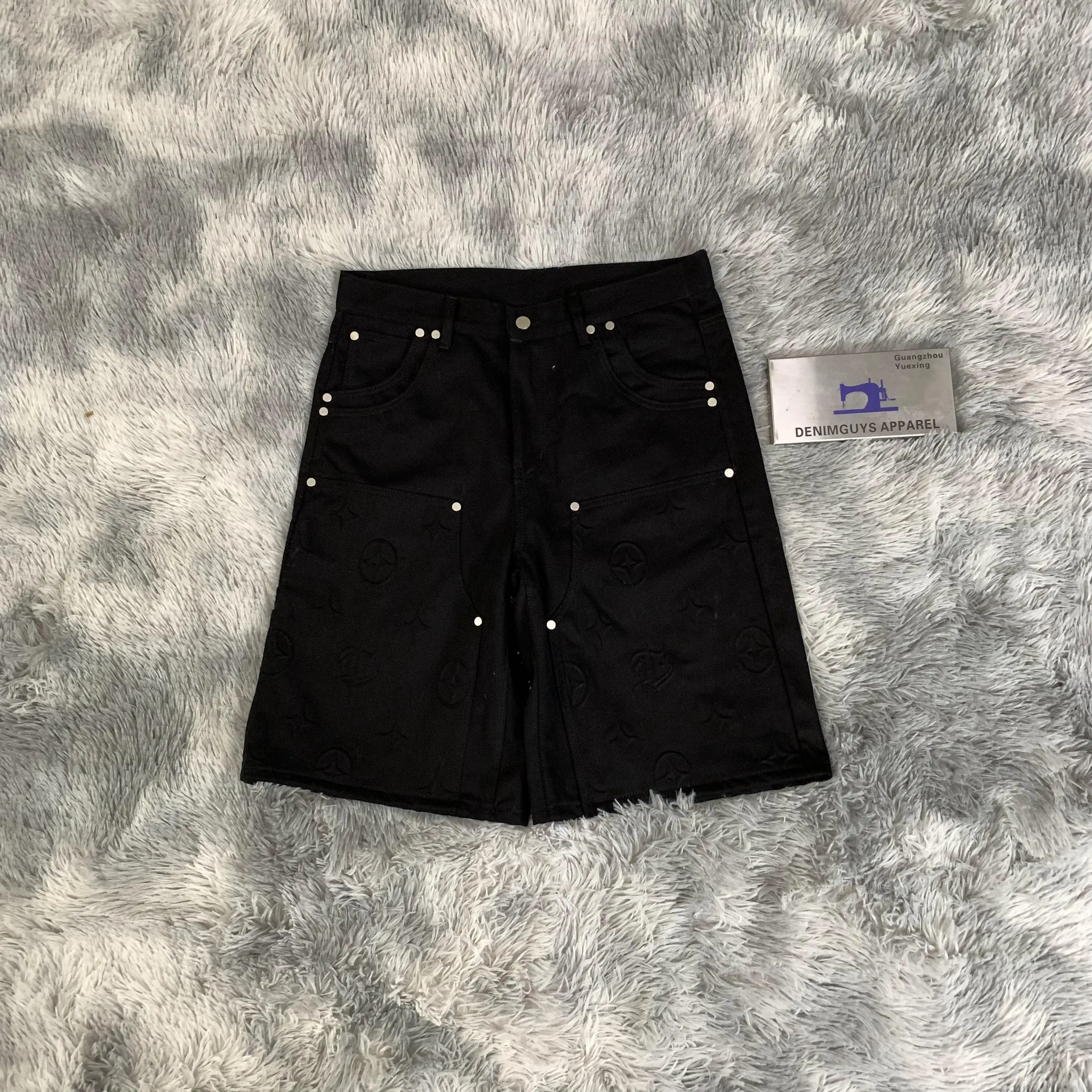 DENIMGUYS Men's Knee Length Carpenter Work Shorts Streetwear Vintage Men Loose 3d Embossing Short Pants