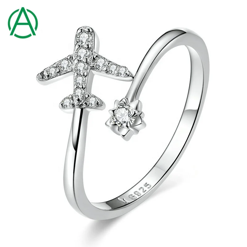 

ArthurGem 925 Sterling Silver Ring CZ Airplane Rings Adjustable Ring Jewelry for Women Girls
