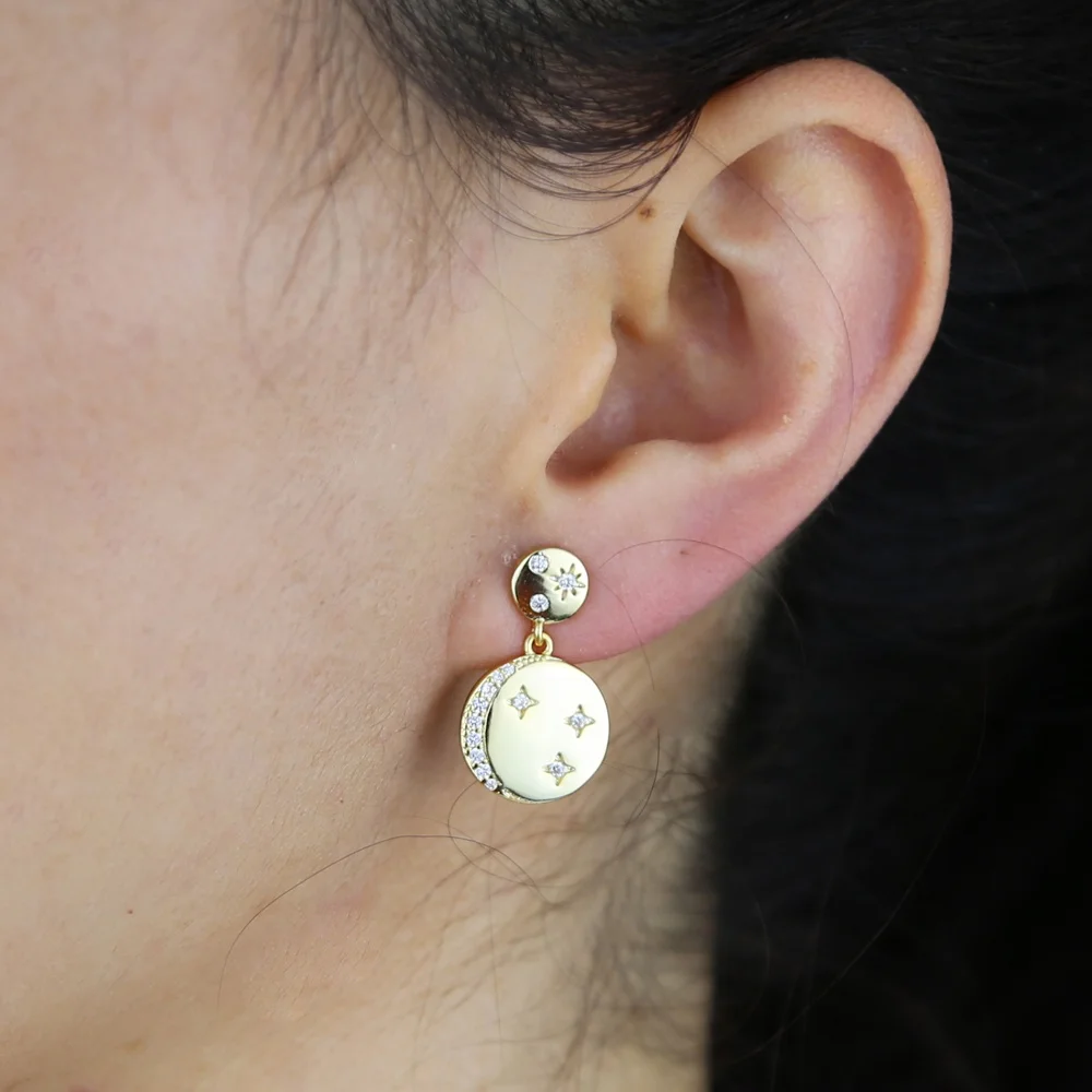 

Gold Silver Color Charm Earring with 5A cz Zircon pave Star Round Earrings For Women Party Exquisite wedding Earrings wholesale