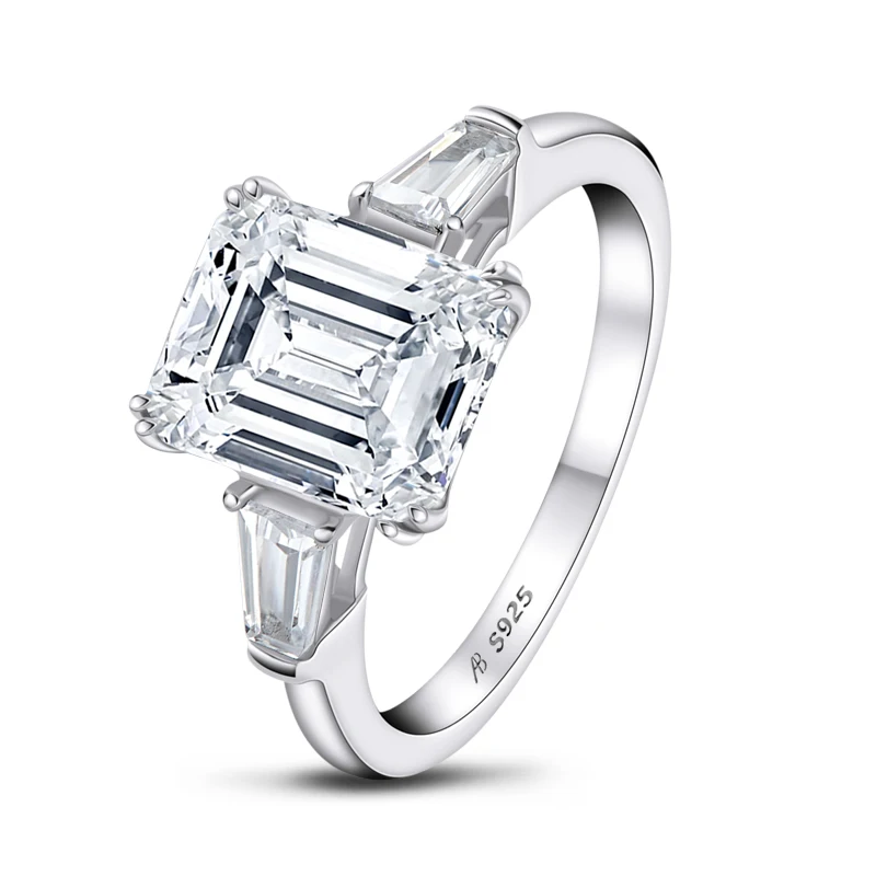 

925 Silver 3.0ct Emerald Cut Cubic Zirconia Three Stone Engagement Rings for Women Anniversary Christmas Gift, White gold