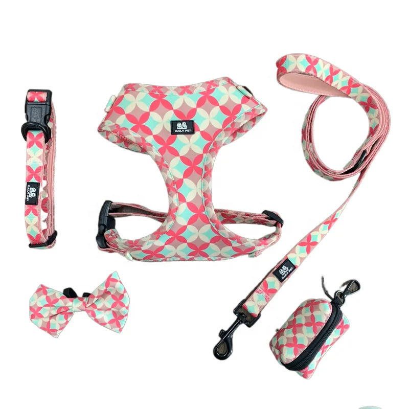 

luxury custom printing fashion design adjustable padded pet dog harness collar leash set, As shown in pictures