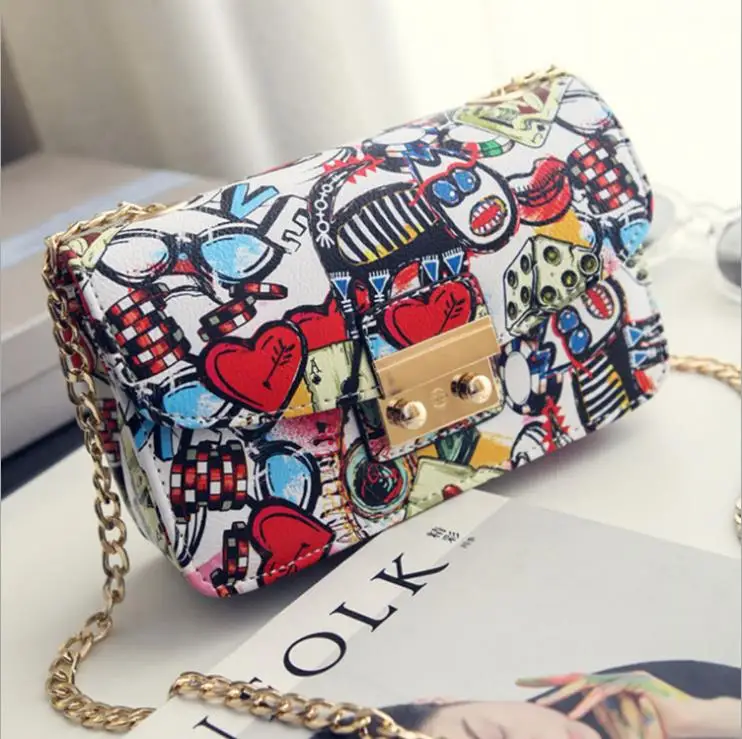 

2020 crossbody graffiti purses sling bag women fashion design leather messenger bags, 3 colors