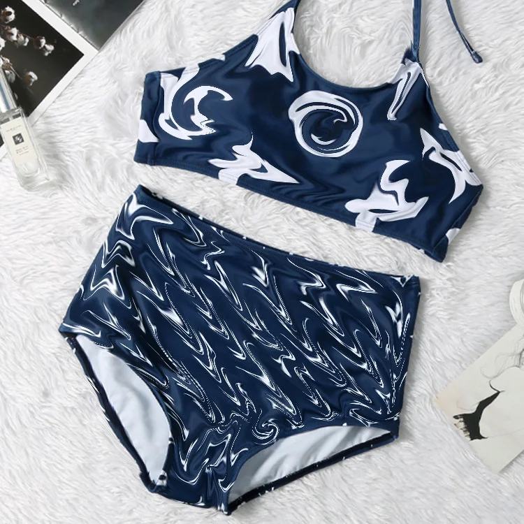 

Women's Luxury Print Split Bikini Letter Print Halter Swimsuit For Ladies, Shown