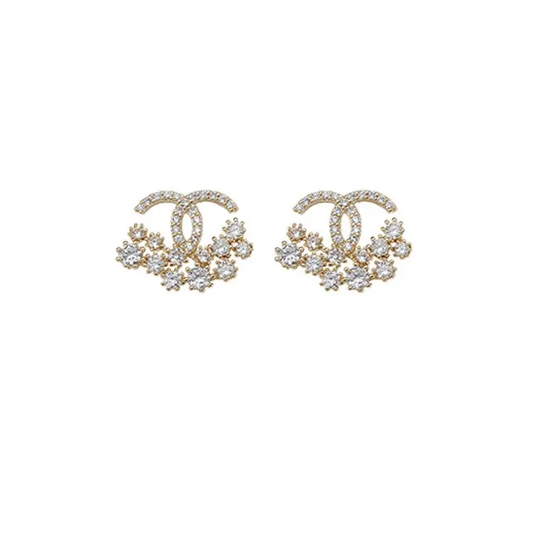 

Fashion Style Gold Classic Diamond Charm Short Letter Delicate Rhinestone CC Earrings, As pictures shown