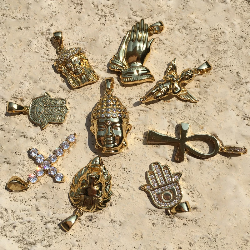 

hip hop iced out diamond zircon gold plated pendant necklace 18k men necklace