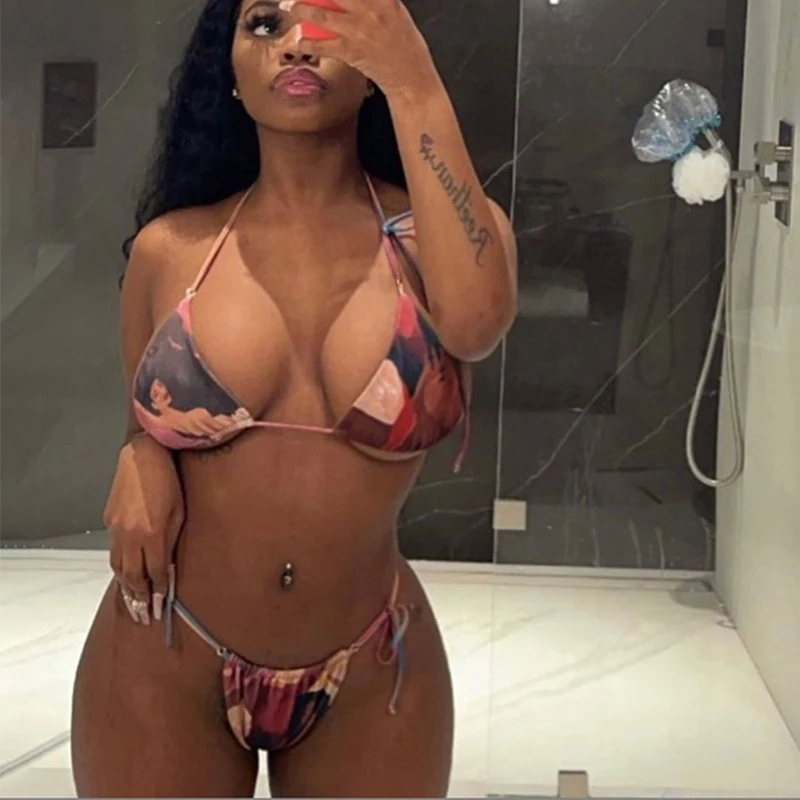 

Dvacaman Trendy 2021 New Arrivals Swimwear Women Bandage Halter Thong Swimsuit Cartoon Sexy Two Piece Bikini Swimwear Summer, Picture