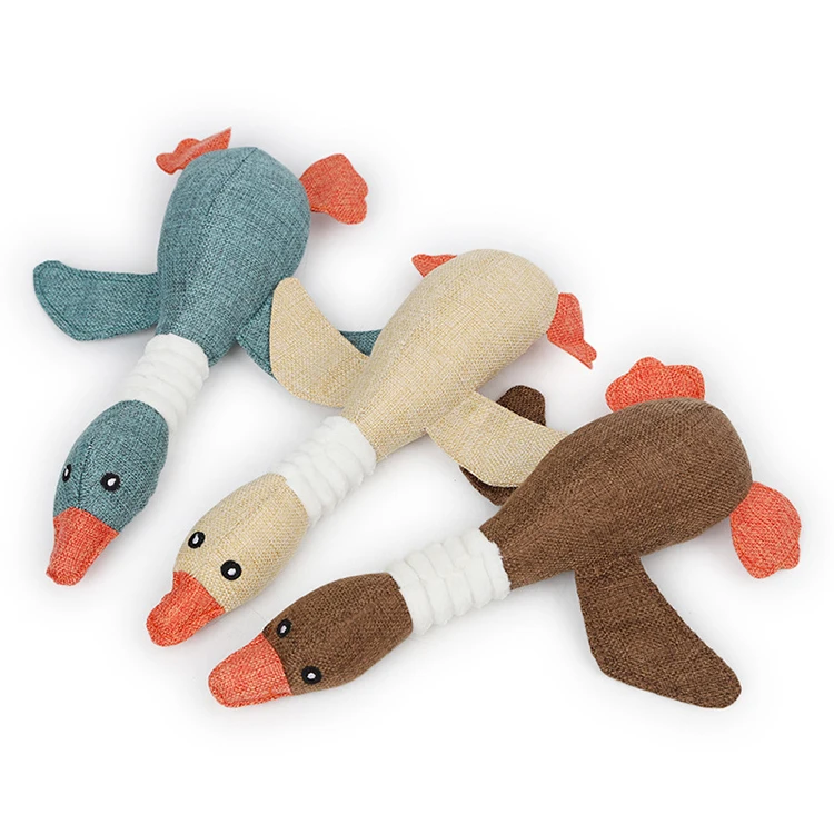 

High Quality Bite Resistant Teeth Cleaning Chew Squeaky Wild Goose Pet Dog Toy, Brown/blue/beige