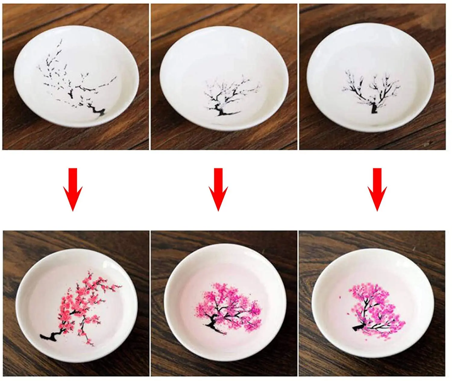 

Cold&Hot Temperature Two-way Color Changing Sakura Sake Cup Japanese-style Ceramic Cherry/Peach/Plum blossoms Sake Set Wine Set, Customized color