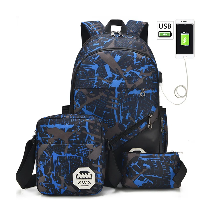 

2021 3pcs Boys Backpack high School Bag teenager schoolbag set, Customized color