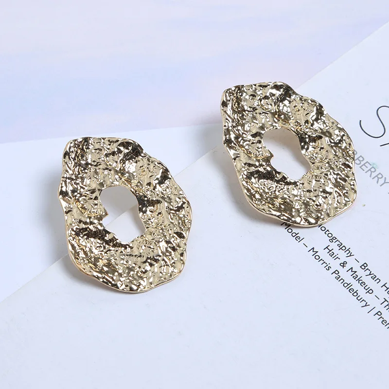 

New Geometric Irregular Drop Earrings for Women Unique Design Exaggerated Hollow Curve Stud Metal Earrings