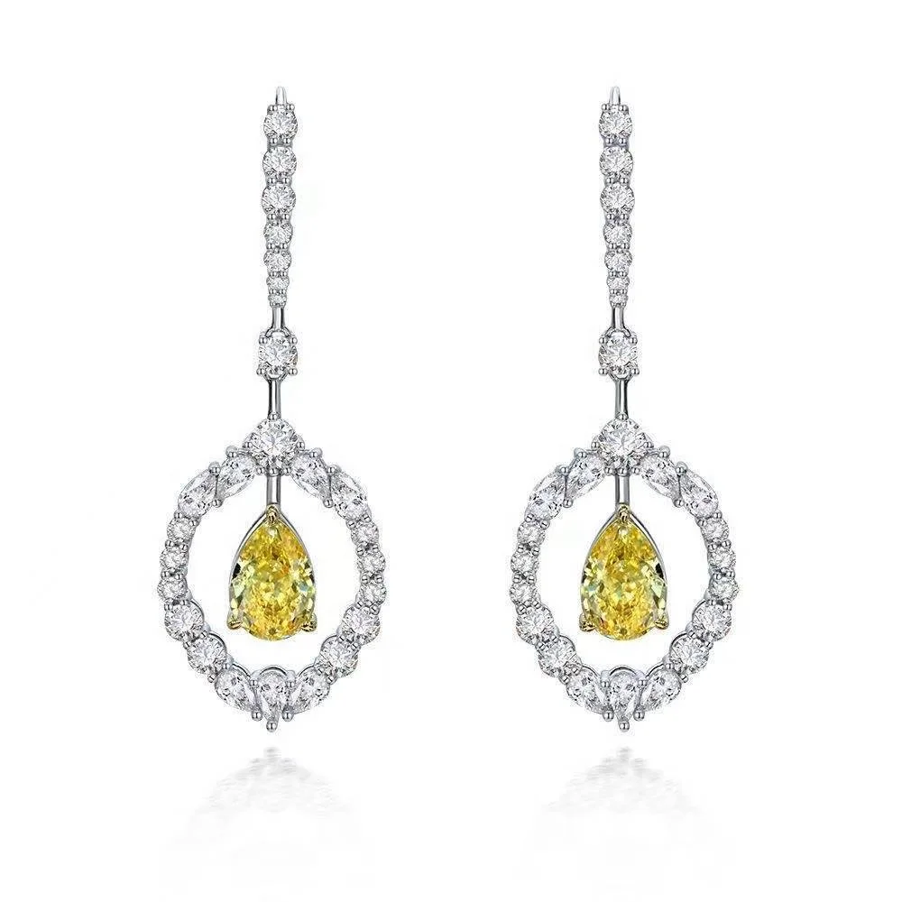 

2021 new pear-shaped high carbon diamond ear hooks s925 silver inlaid 8*12 drop diamond yellow earrings female earrings, Red