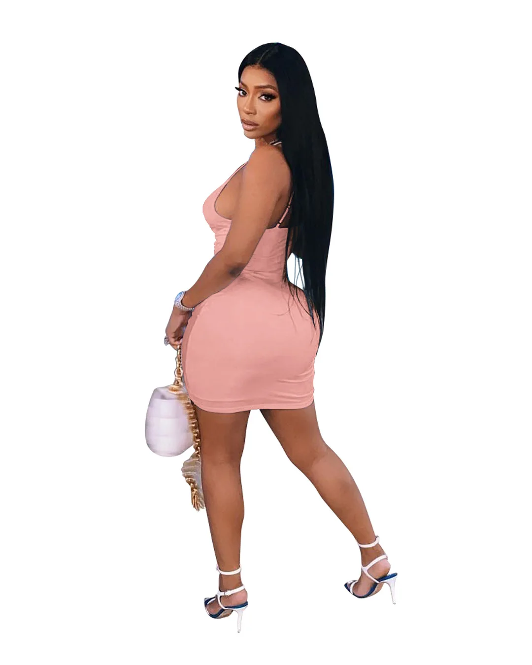 

V Neck Soild Folding Bodycon Dress With Drawstring Mini Dress Party Women Dresses