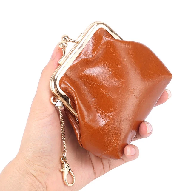 

First layer oil wax genuine leather Retro purse women INS small earphone coin storage bag designer ladies wallet