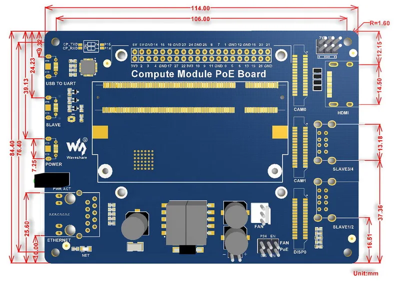 Compute Module IO Board with PoE Feature, for Raspberry Pi CM3 / CM3L / CM3+ / CM3+L