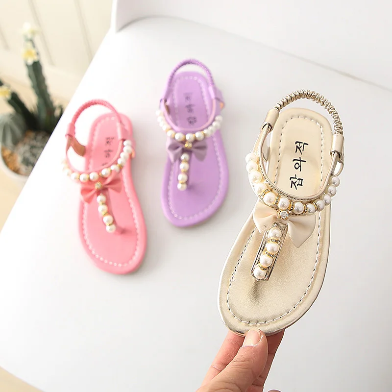 

Good quality cheap Anti-slip cute indoor outdoor flat girl's thong sandals light sandal for kid's with pearl