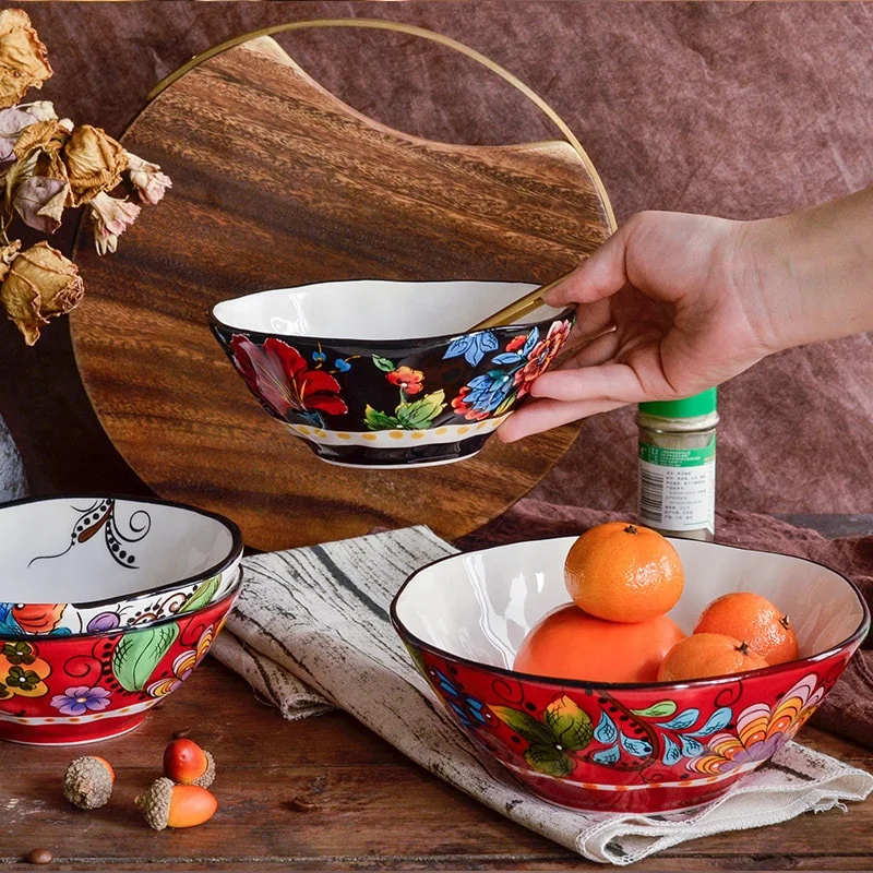 

Creative ceramic under glaze flower pattern noodle soup hand painted bohemian bowl