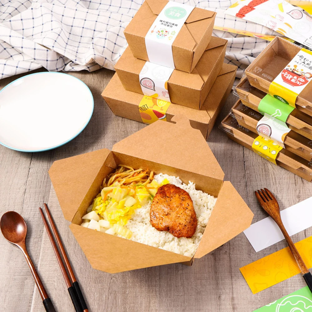 最新款式高品质定制一次性棕色牛皮纸食品餐盒纸盒包装