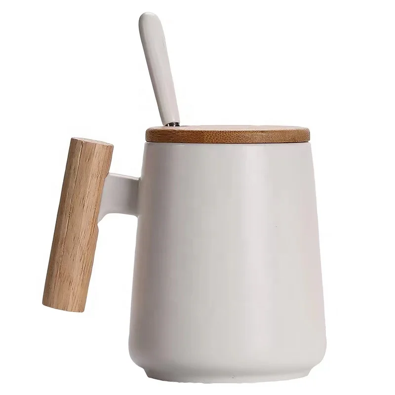 

Wholesale Porcelain Custom Large Capacity Coffee Mug Ceramic White Black Coffee Mug With Wooden Handle And Bamboo Lid Coffee Mug, Black,white
