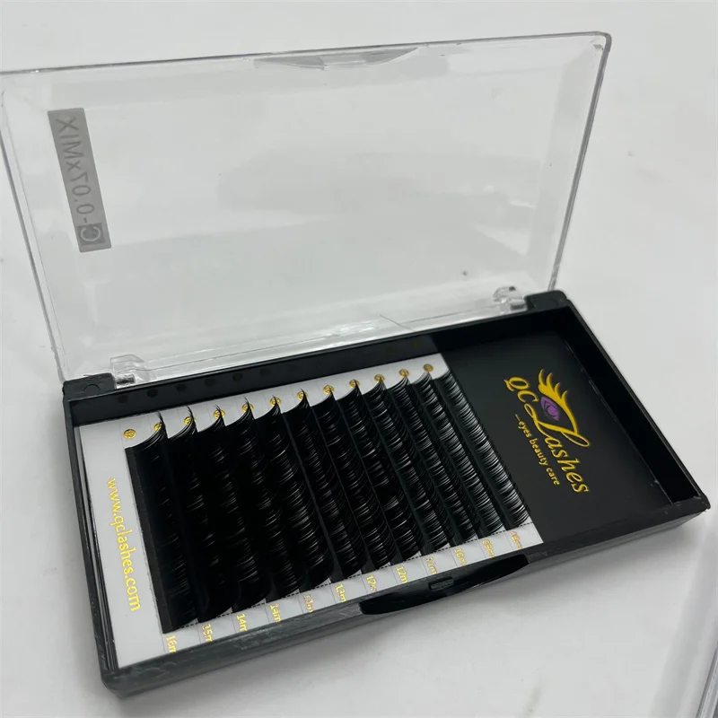 

QC Classic Eyelash Extensions Supplier With Custom Private Label 0.03 0.05 0.07 mm Faux Individual Mink Eyelash Extensions, Black