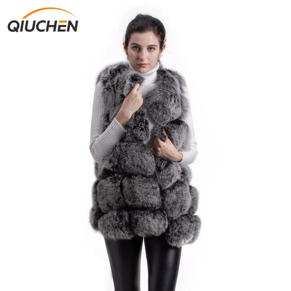 

QC8046 women winter fur coat real fox fur vest hot sale fashion fur plus size women's vests & waistcoats, More than 40 colors